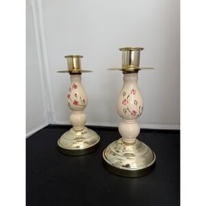 Vintage‎ set of 2 Floral Candle Holders ceramic gold Decor Home Interiors